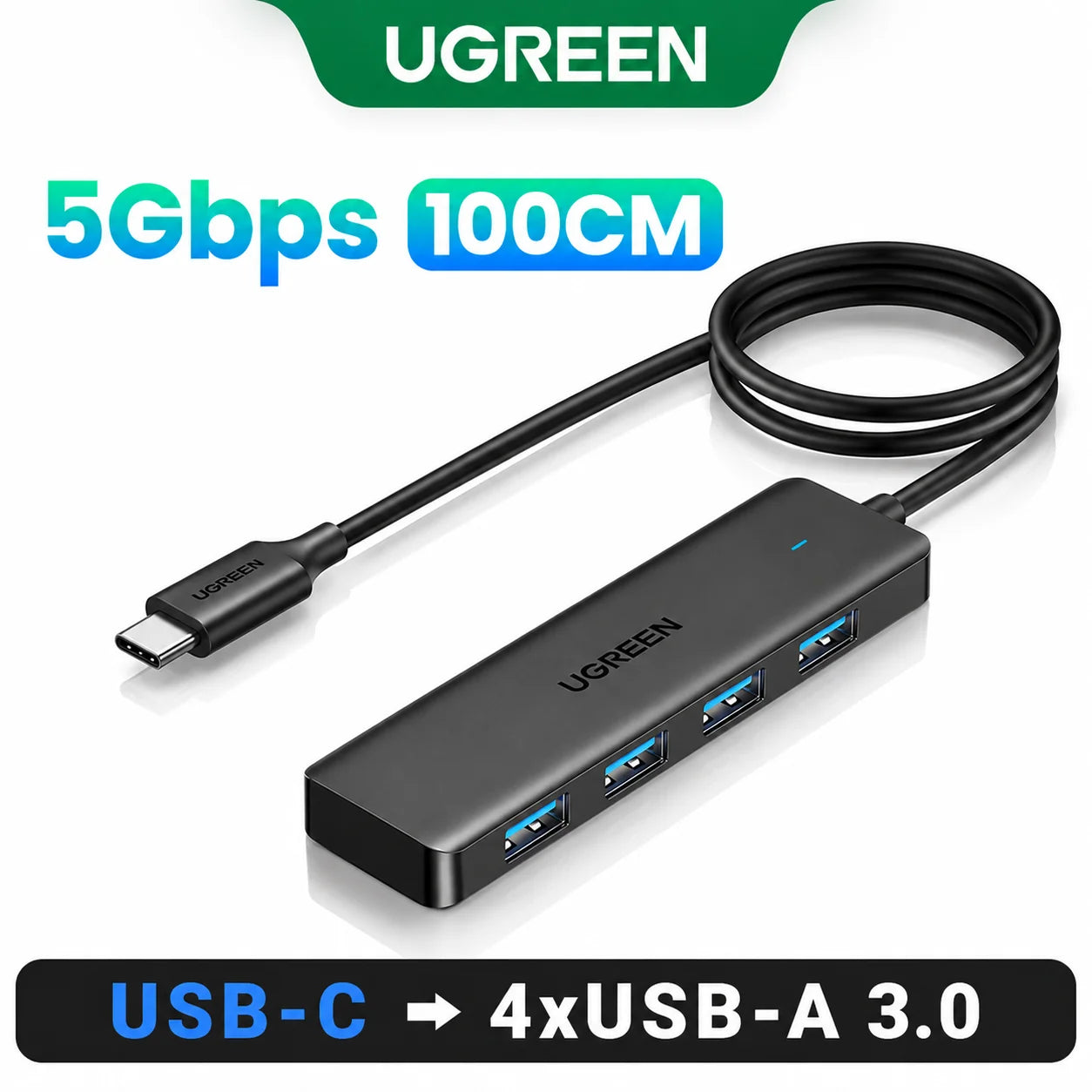 Hub USB 3.0 UGREEN 4 Puertos – 5Gbps, USB-C, Compatible con Mac, PC, Xbox, PS5