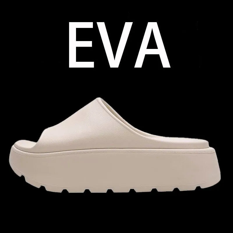 Comwarm, zapatillas de plataforma para mujer, sandalias suaves de suela gruesa de EVA, zapatillas de tacón plano de fondo alto a la moda, chanclas informales antideslizantes para casa