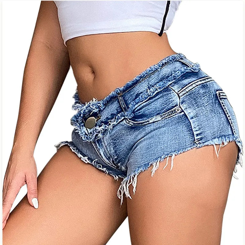 Pantalones Cortos elásticos con agujeros para Mujer, Vaqueros sexys De cintura baja, ropa De verano, 2022
