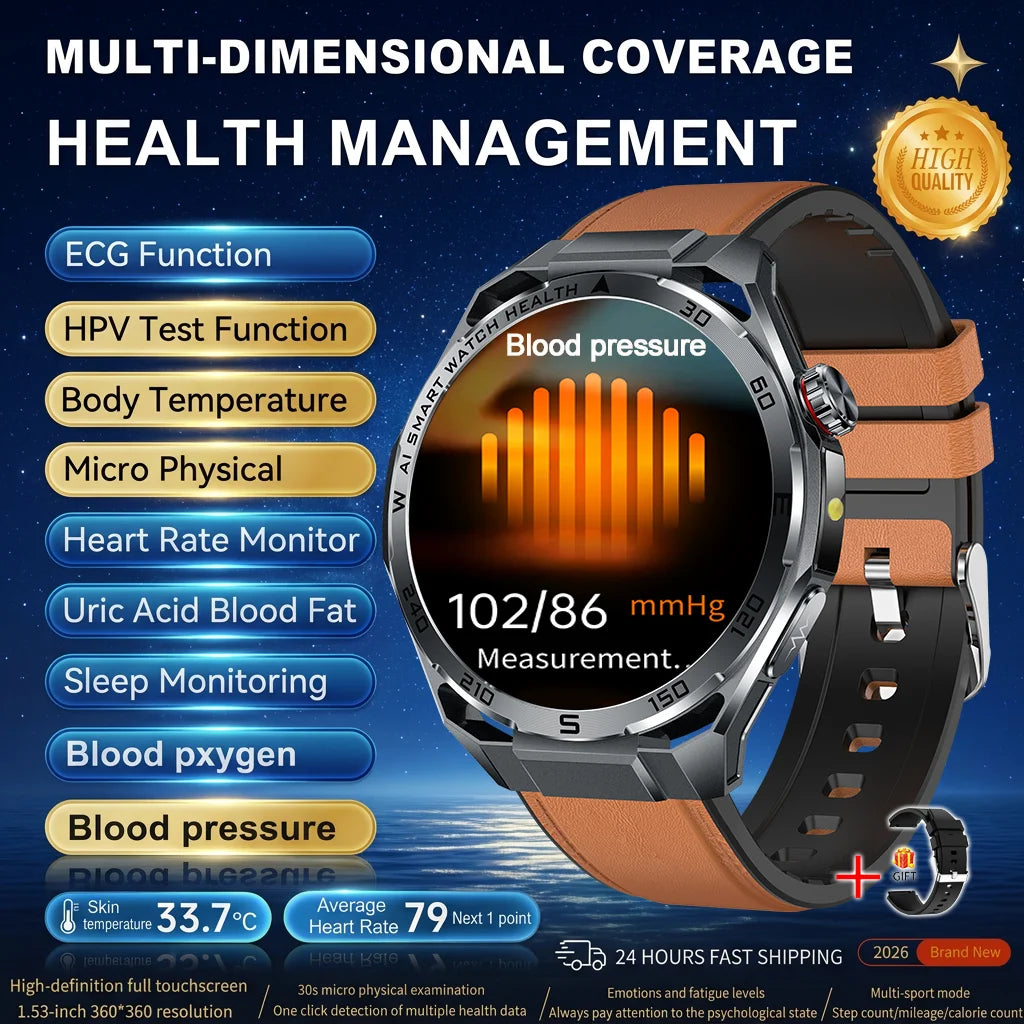Nuevo Reloj Inteligente Médico con IA para Oxígeno en Sangre 2026, ECG Preciso, Ácido Úrico, Presión Arterial, Grasa Corporal, Fitness, Resistente al Agua