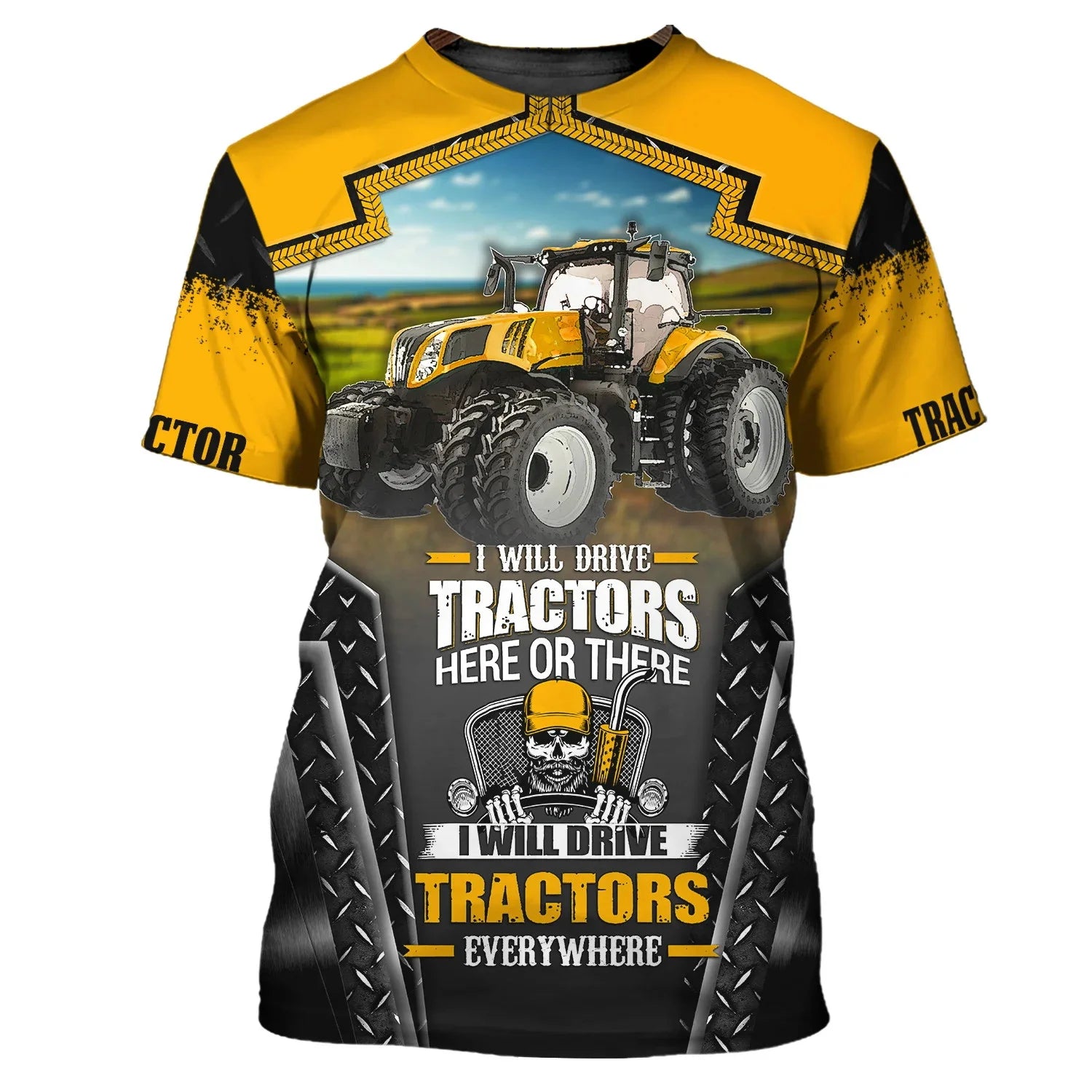 Camiseta con patrón de Tractor de granja para hombre, Top de manga corta con cuello redondo, tendencia de conductor de camión, secado rápido, gran oferta, Verano