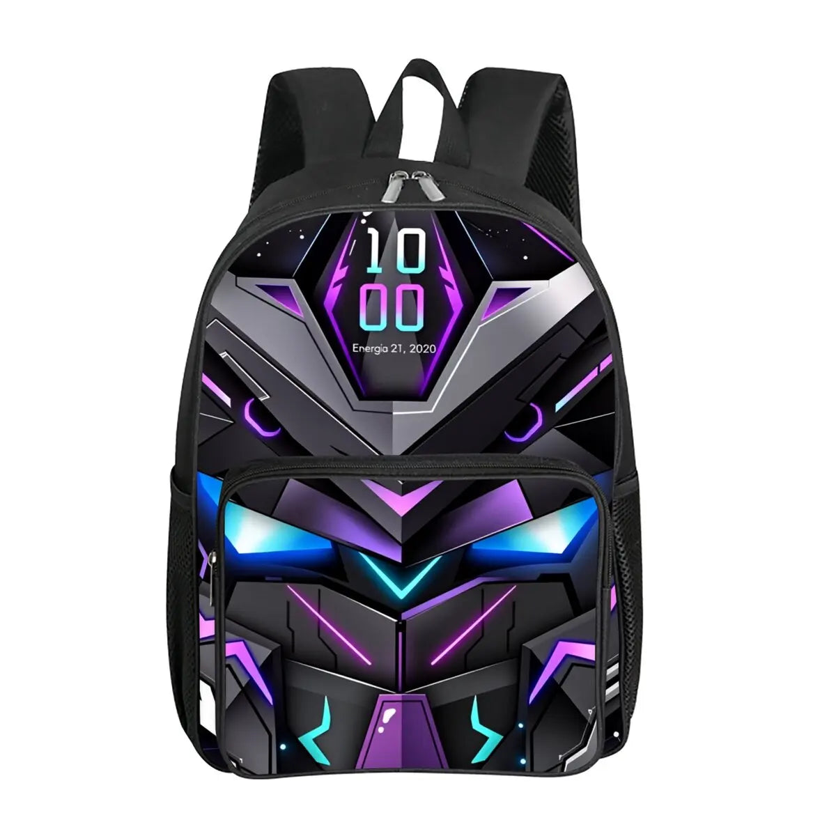 Mochila con bolsillo frontal cuadrado con estampado de robots mecánicos para niños y niñas, los mejores regalos, mochila escolar de dibujos animados plana 2D para niños