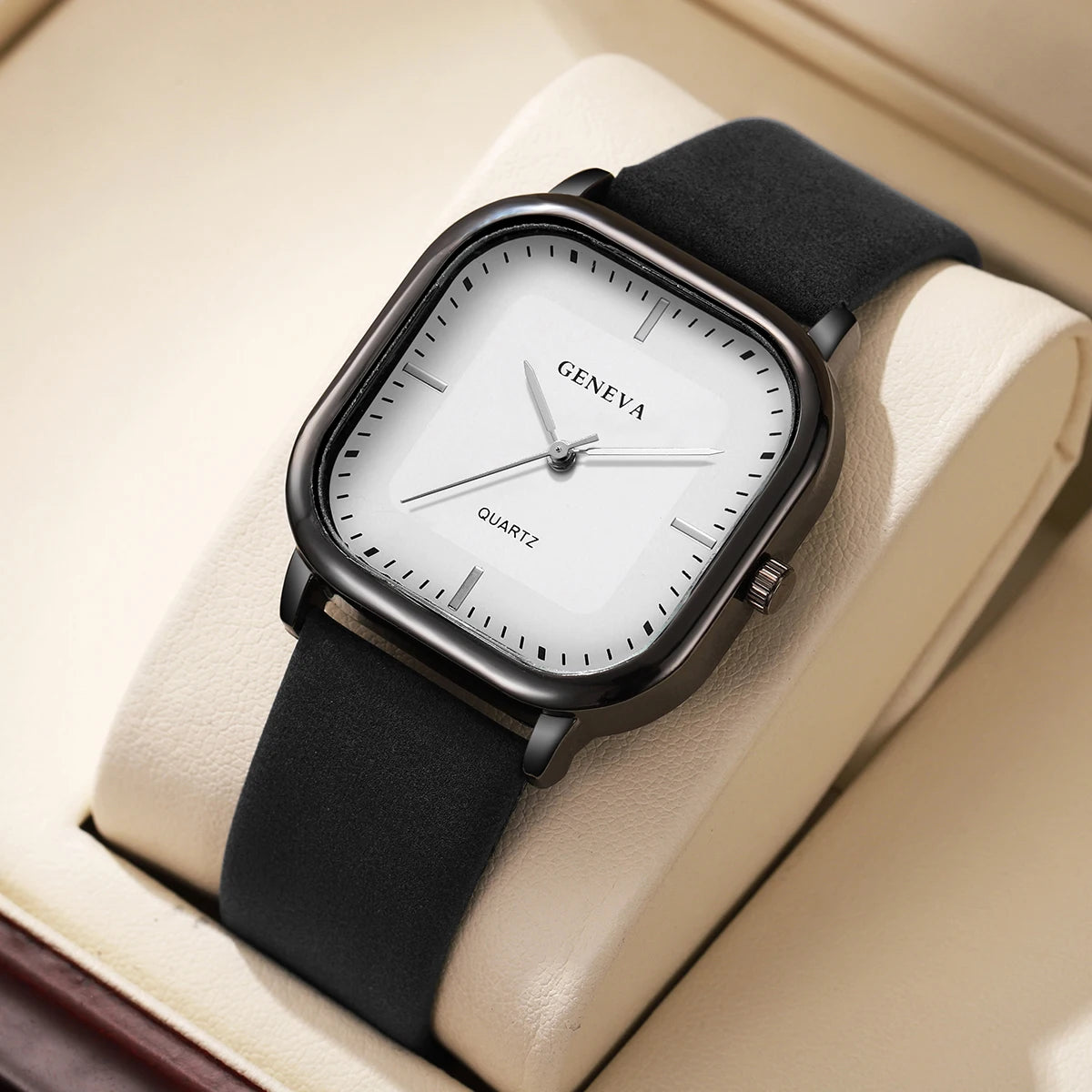 Relojes de hombre con esfera cuadrada a la moda, Reloj de cuarzo minimalista, Reloj de pulsera informal con correa de cuero, Reloj para Hombre (sin caja)