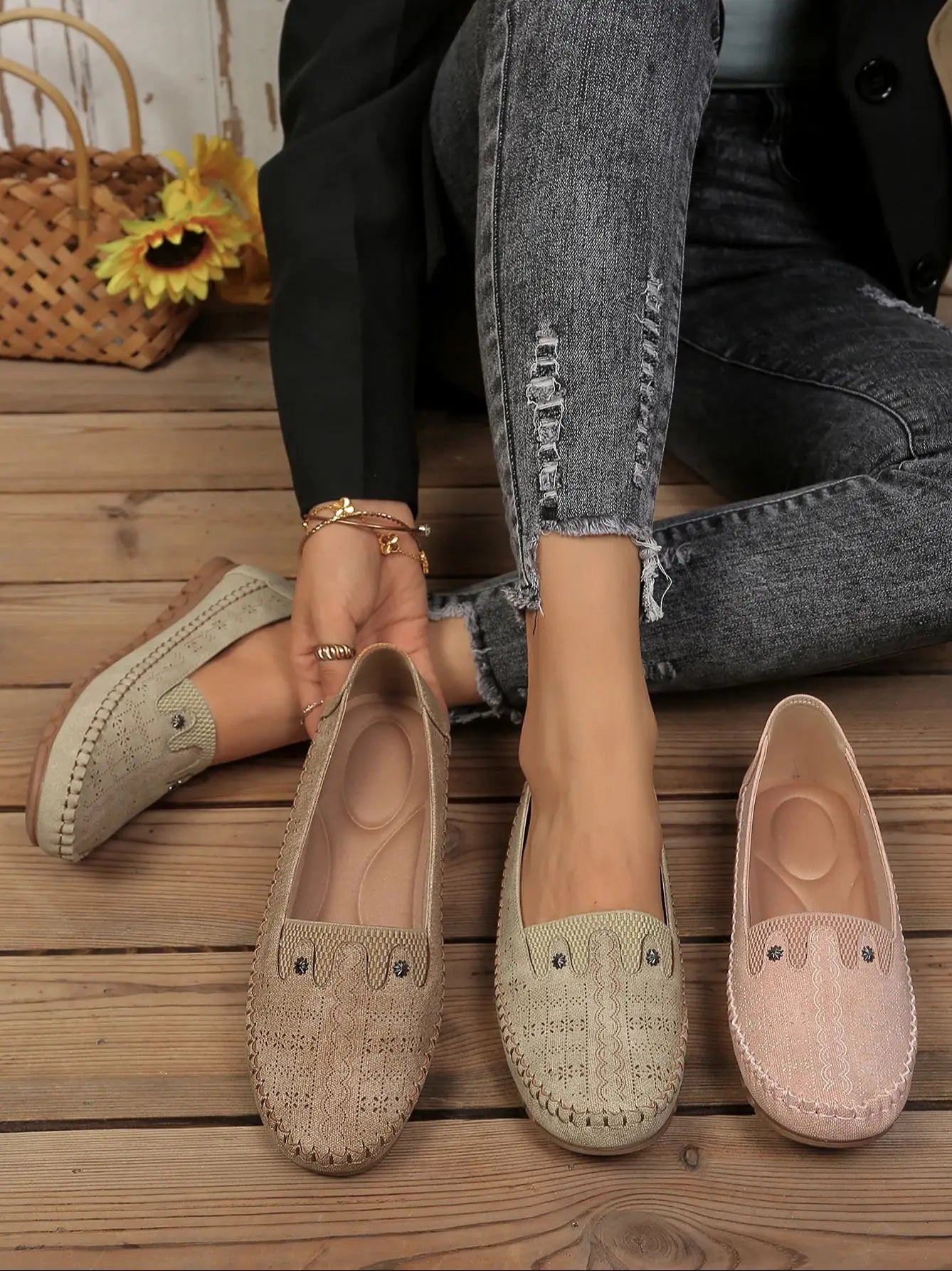 Goreyodoly, mocasines para mujer, diseño floral hueco, zapatos planos sin cordones, transpirables, ligeros, informales, para caminar, suaves y antideslizantes