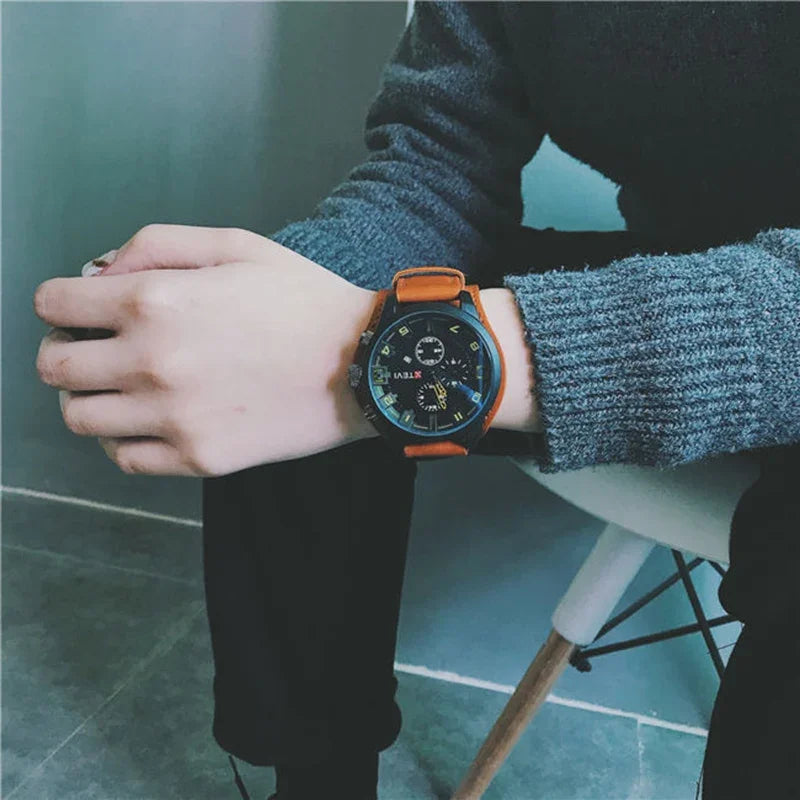 Reloj de Cuarzo para Hombre con Esfera Árabe, Correa de Cuero Informal, Relojes Deportivos con Calendario para Hombre