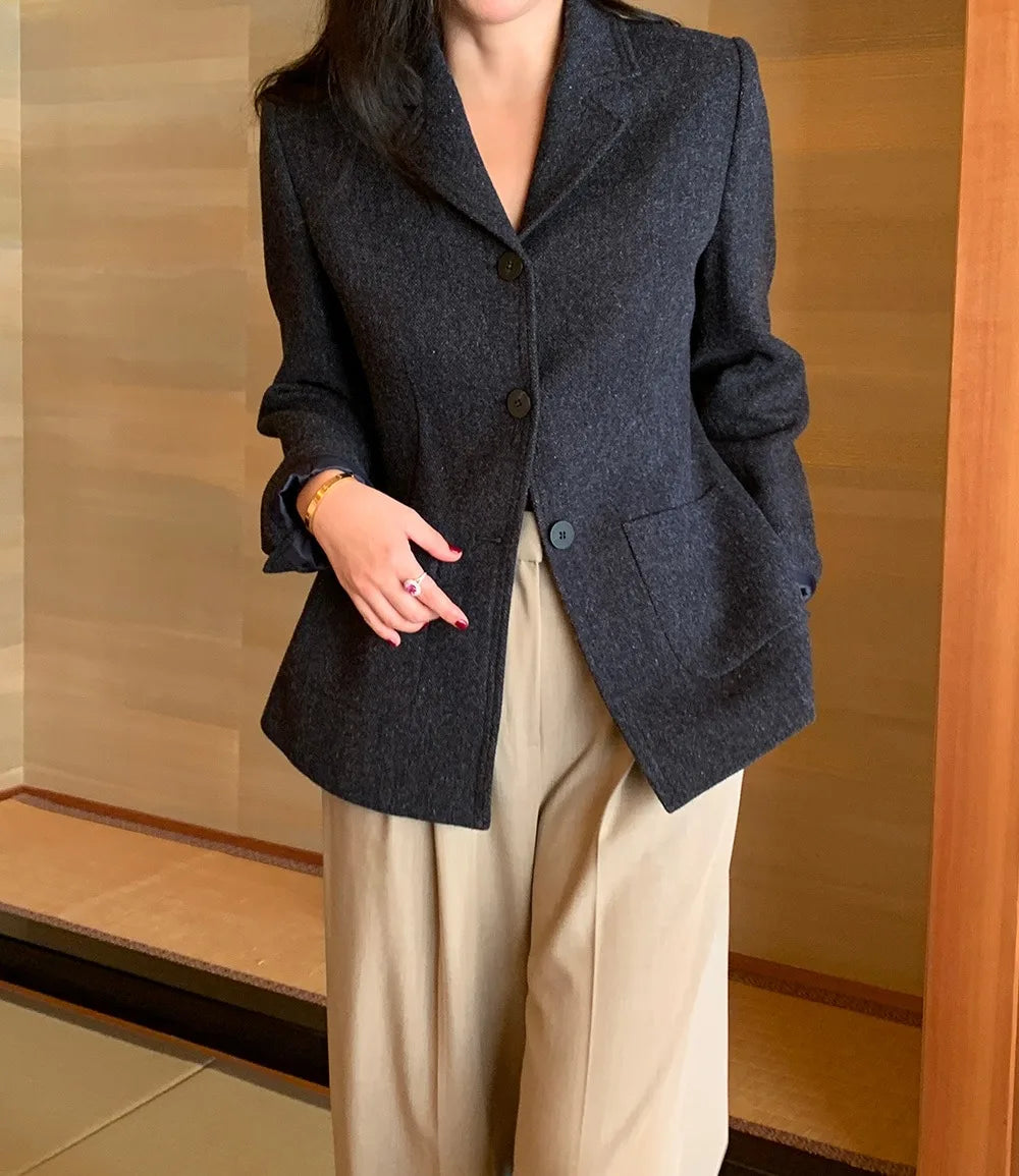 Chaqueta de traje de lana elegante coreano para mujer Otoño e Invierno Slim Fit marrón viajero abrigo de lana de gama alta Blazers ropa de mujer