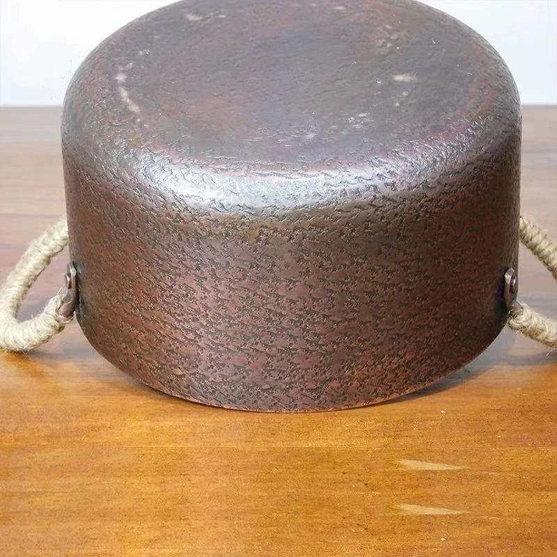 Olla de cobre vintage, utensilio de cocina de alimentos hecho a mano para hervir, asperar y estofar pasta, con tapa, ollas de mano de 18 cm