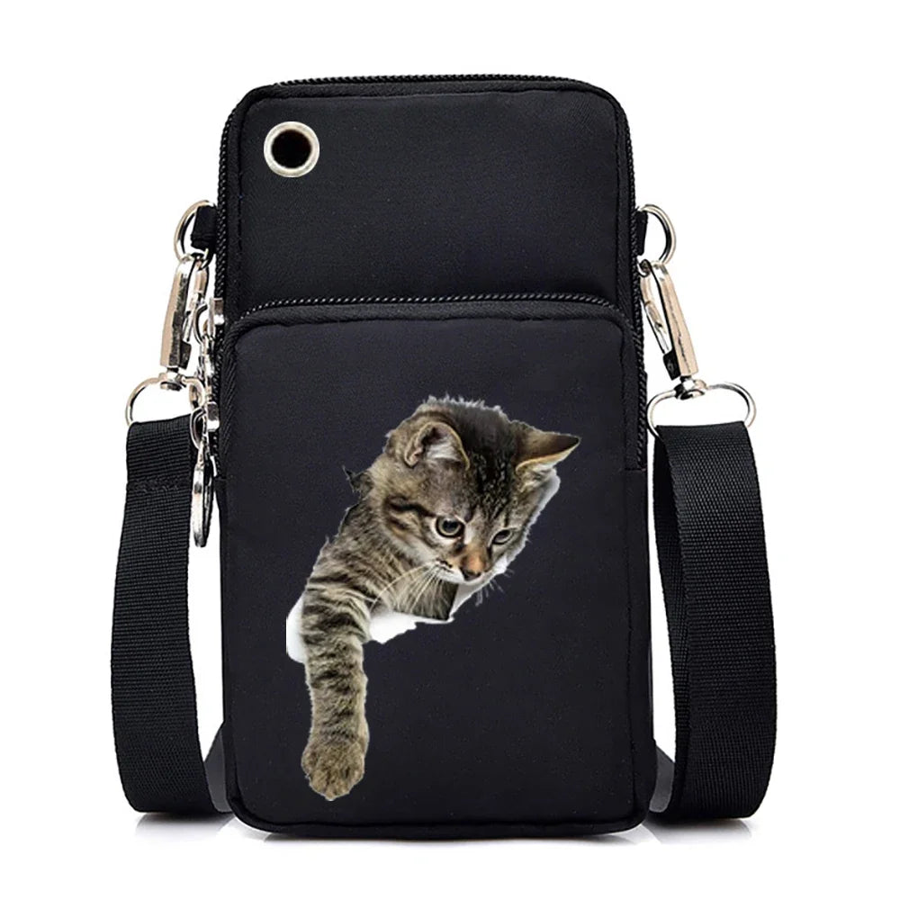 Bolsos cruzados pequeños con gráficos de gato para mujer, Mini bolso para teléfono móvil con animales Harajuku, bandolera para adolescentes, bolsos y bolsos para mujer