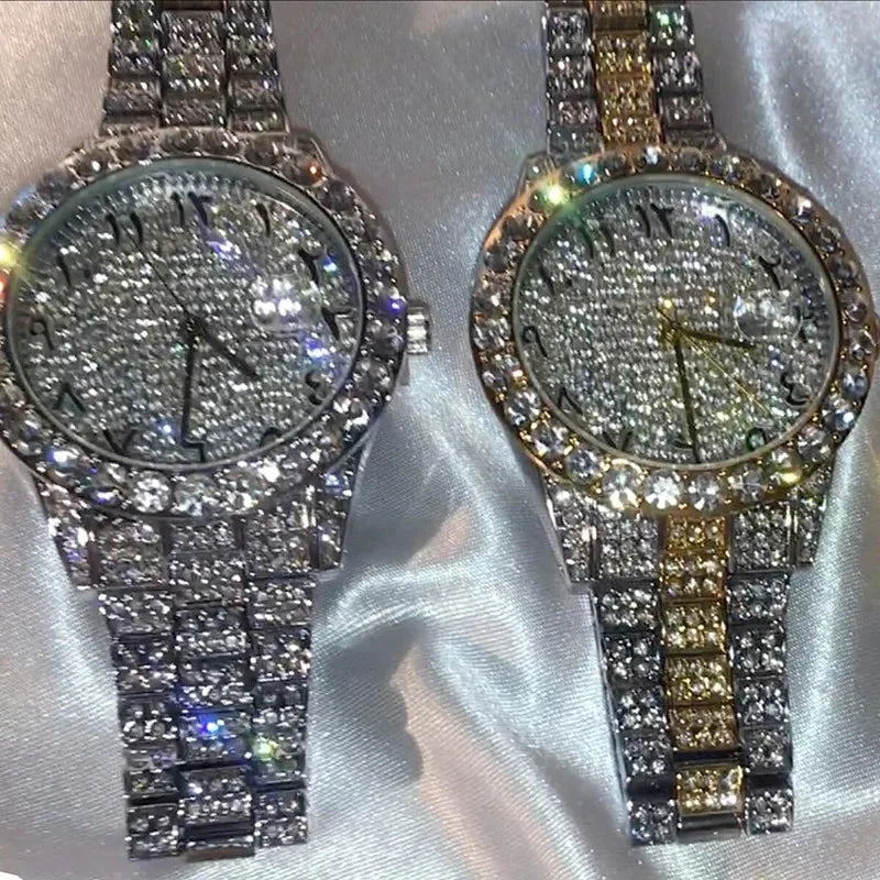 Reloj de Moda para Hombre y Mujer con Brillantes, Reloj de Cuarzo con Números Estilo Hip Hop, Reloj de Pulsera Elegante con Diamantes Completos, Regalo para Amigos y Parejas
