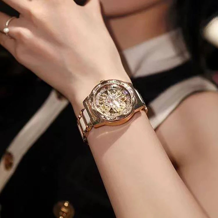 Reloj de Mujer Elegante 2026, Relojes de Pulsera con Esfera Circular Esqueletizada, Reloj de Cuarzo con Diamantes para Mujer, Relojes de Lujo de Moda para Novia