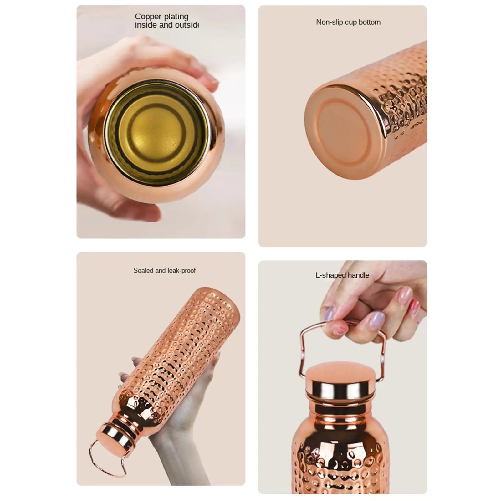 Botella de Agua de Acero Inoxidable 304 de 800 ml con Recubrimiento de Cobre Electroplacado   Vasos Térmicos   Botella con Diseño Martillado    para acampar y hacer senderismo