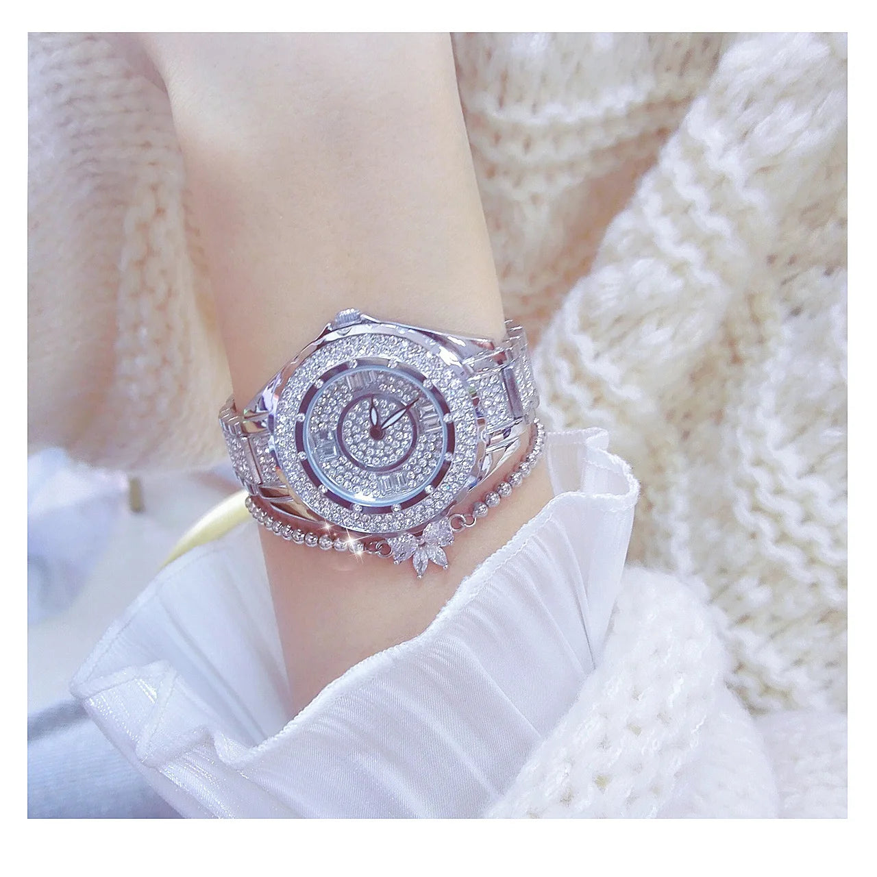 2025 relojes de diamantes de cristal para mujer, reloj elegante Original de oro para mujer con conjunto de pulsera, regalo de oro rosa para novia y esposa
