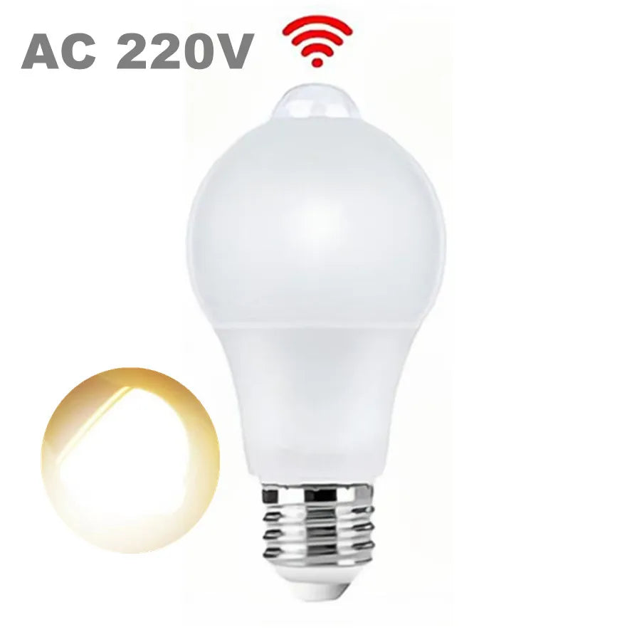 Bombilla LED con Sensor de movimiento E27, 9W, 12W, 18W, 20W, lámpara LED con Sensor PIR, luz nocturna de encendido/apagado automático para iluminación de estacionamiento del hogar, 110V, 220V