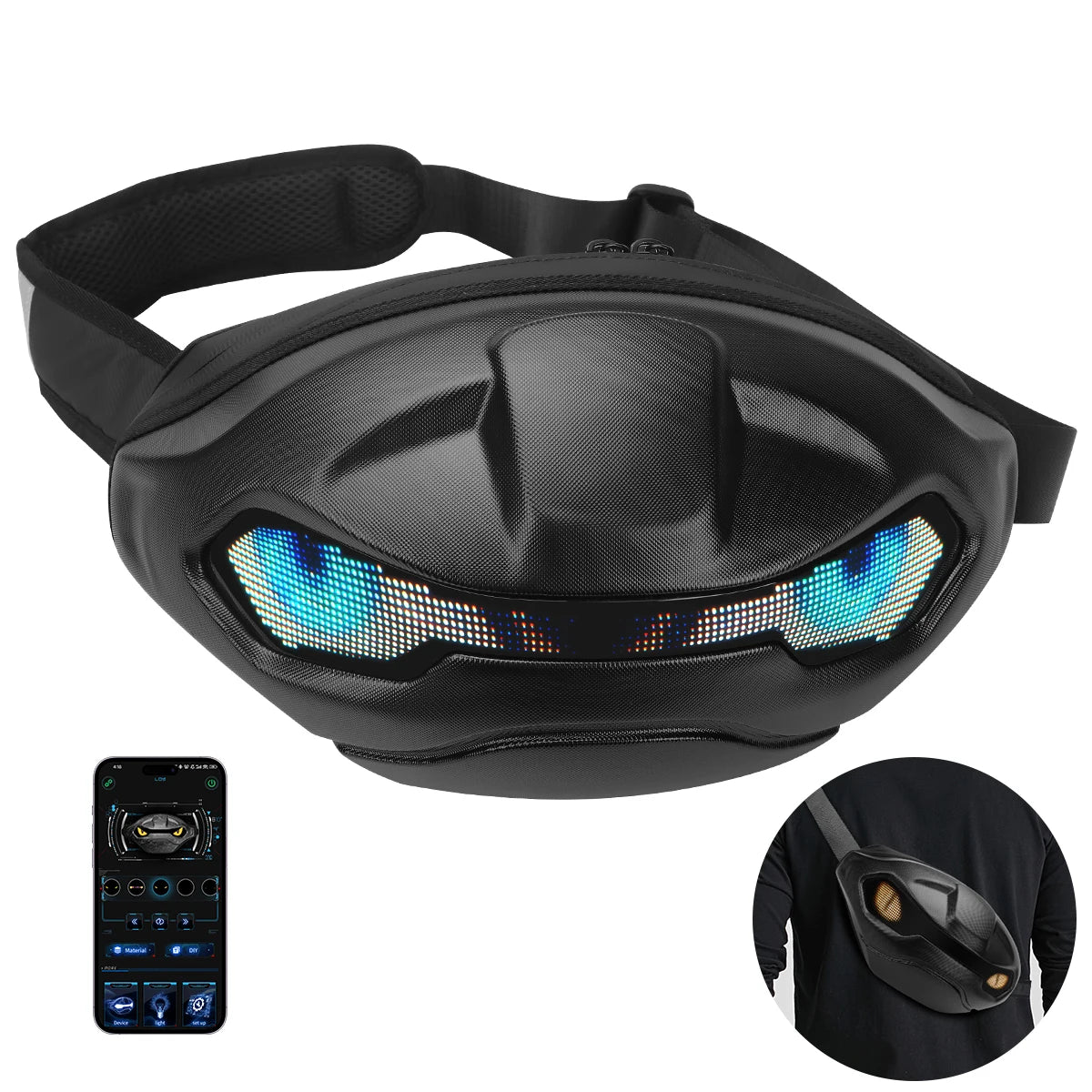 Bolso de Ciclismo Estilo Gargoyle Gris con Pantalla LED, Control por Aplicación, Resistente al Agua, Pantalla Dinámica, para Viajes