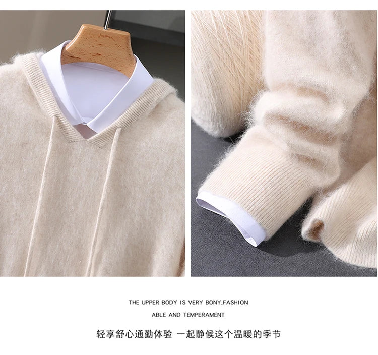 Jersey nuevo para hombre, suéter de cachemira de visón 100%, suéter informal de punto de negocios para otoño e invierno, suéter con capucha y cuello redondo para hombre, mangas completas