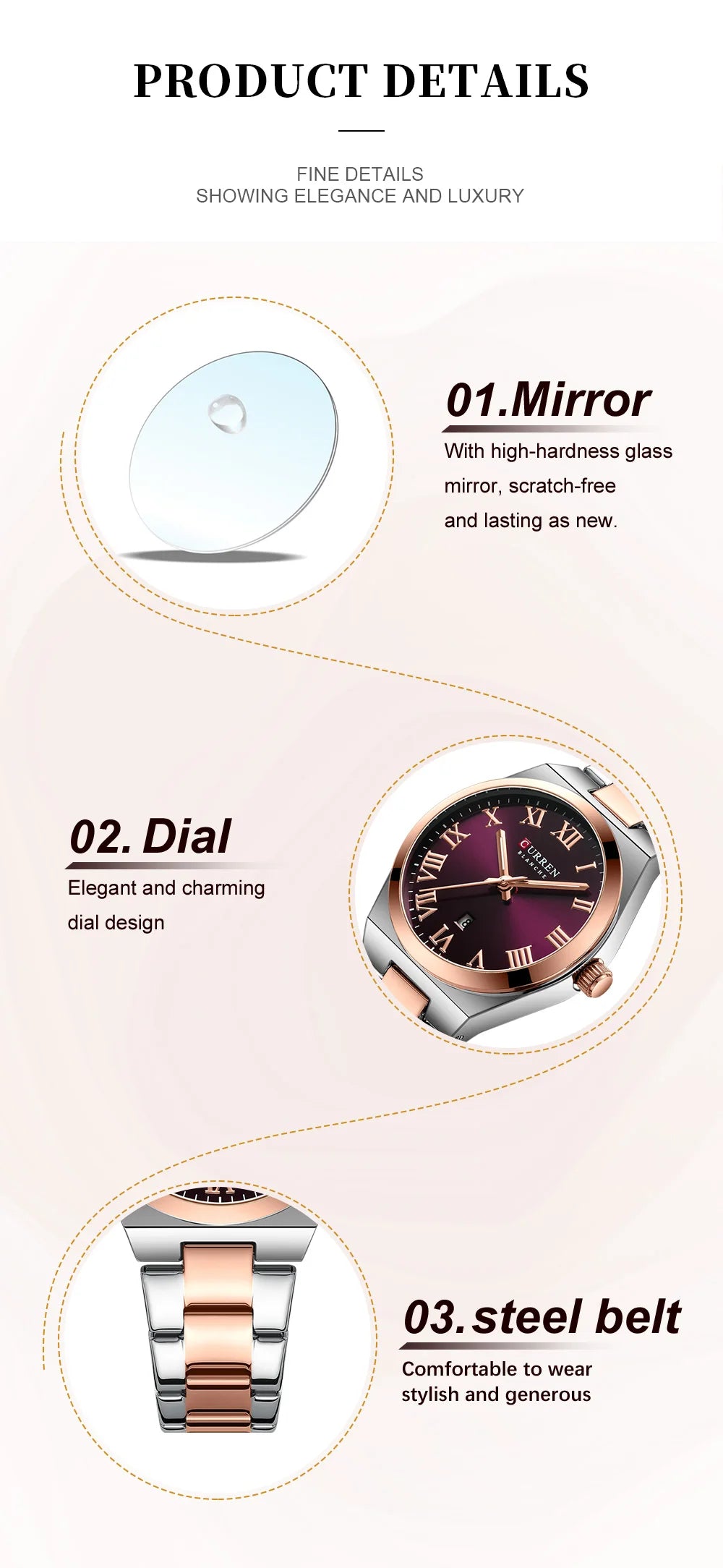 Relojes CURREN de lujo para mujer, relojes de pulsera de cuarzo de acero inoxidable informales a la moda para mujer, regalo para novia resistente al agua