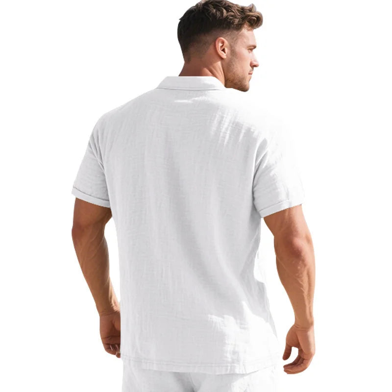Camisa POLO de manga corta de lino y algodón de alta calidad para hombre, camisa informal holgada y cómoda, camisetas de verano con botones y cuello vuelto