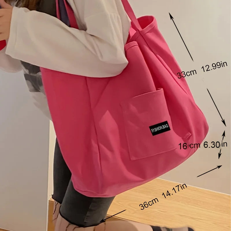 Bolsos de mano de lona de estilo coreano para mujer, bolso de gran capacidad, bolso de hombro informal, bolso de compras, bolso para niña