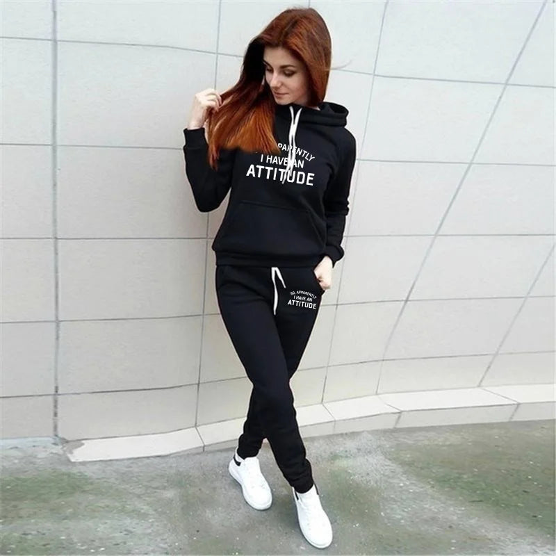 Tanto. Apparently I Have A Ttitude Conjunto de mujer con capucha Pantalones Ropa deportiva de dos piezas Conjunto de moda Ropa deportiva para mujer