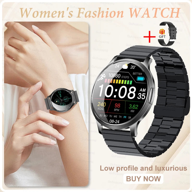 Nuevo reloj inteligente para mujer 1,32 "AMOLED pantalla completamente táctil Bluetooth llamada presión arterial IP68 impermeable NFC 7,3mm pulsera ultrafina