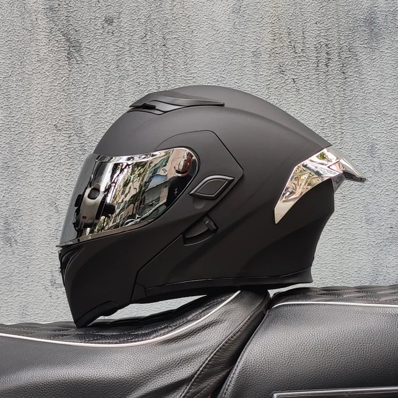 ORZ nueva calidad DOT doble lente Flip casco Abs cara completa motocicleta todoterreno casco de carreras de motos ala trasera personalizada