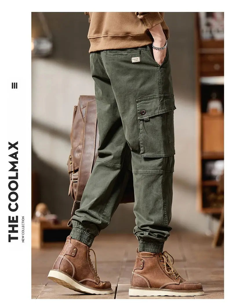 Pantalones Cargo avanzados para hombre, pantalones informales de marca a la moda para motocicleta, pantalones rectos ajustados elásticos multibolsectos para Otoño e Invierno para hombre