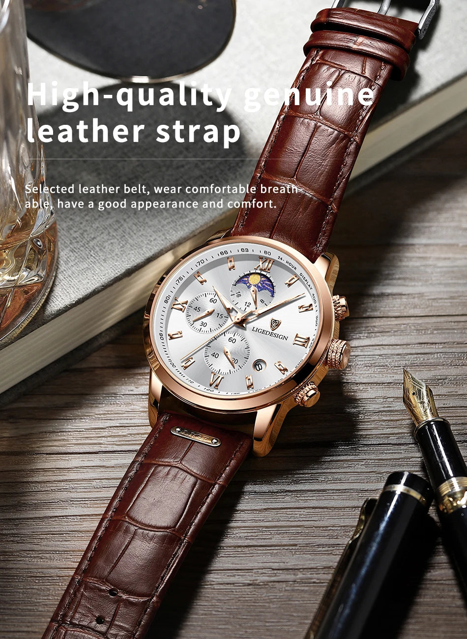 Nuevos relojes para hombre LIGE, marca superior, reloj de pulsera de lujo para hombre, reloj de cuarzo de cuero, reloj deportivo resistente al agua para hombre, reloj Masculino + caja
