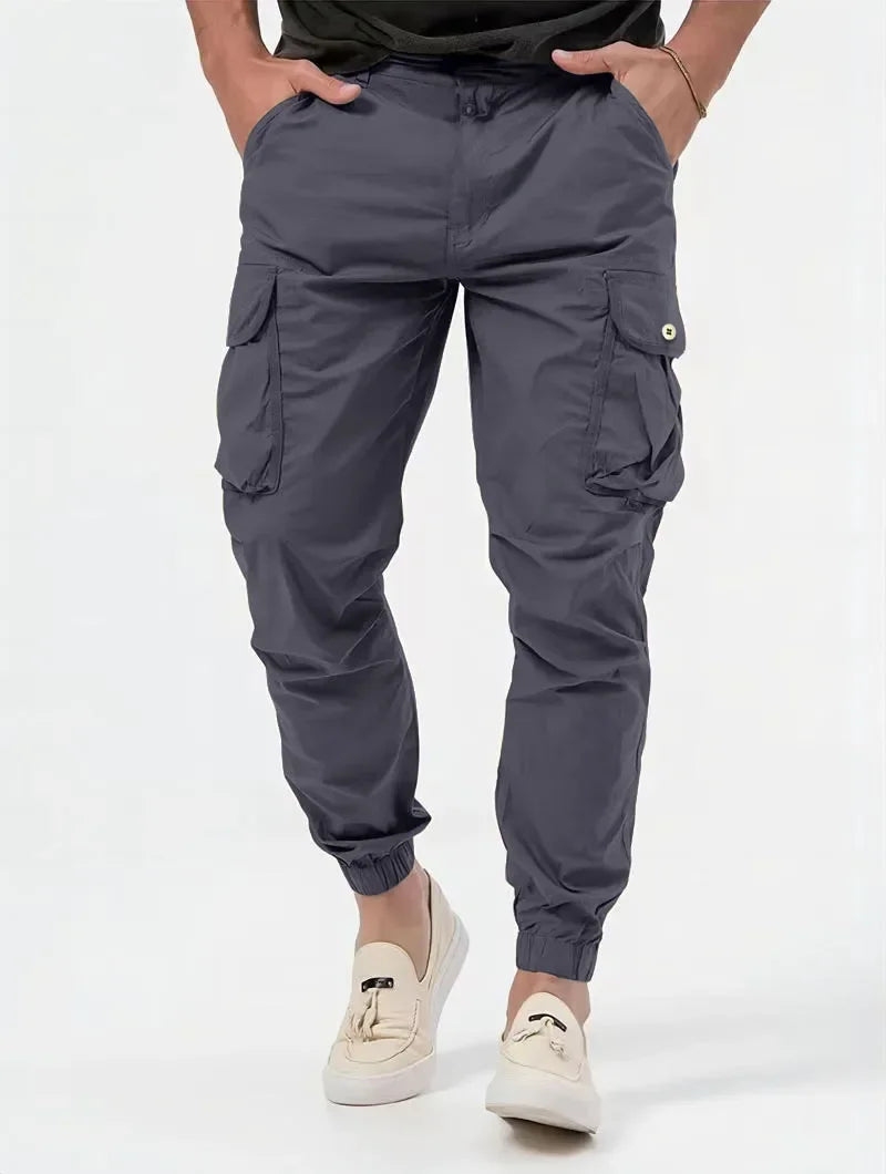 Pantalones Cargo para hombre, pantalón largo, cintura alta, Simple, con cremallera, empalme, rectos, informales, bolsillos regulares, liso, Otoño Invierno 2024