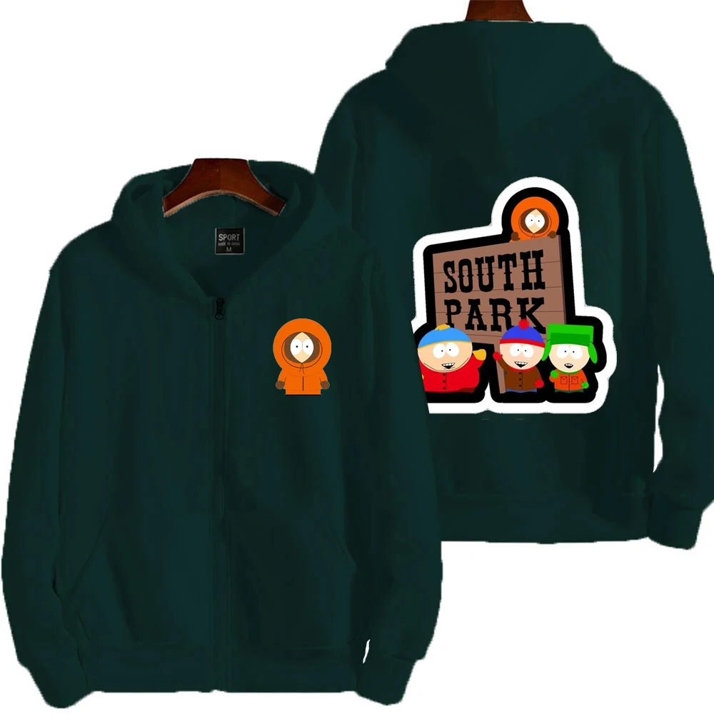 2025 nueva moda South Park dibujos animados Anime hombres Sudadera con capucha Otoño/Invierno mujeres cremallera sudadera pareja abrigo