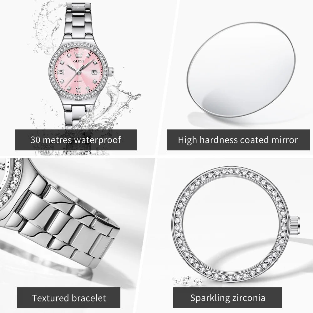 OLEVS Brand Original Quartz Watch Women Watch Fashion Waterproof Luminous Stainless Steel Diamond Date Women's Watch Reloj
