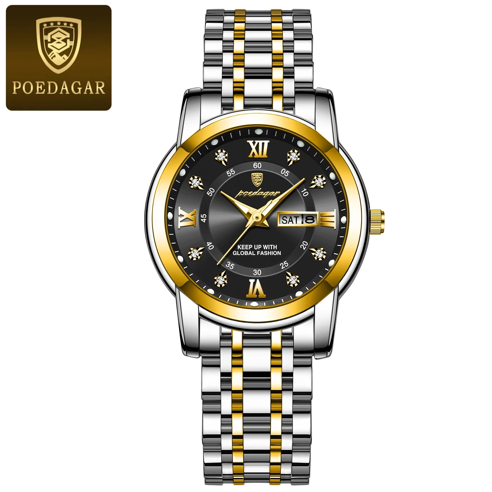 POEDAGAR, reloj de pulsera de lujo para mujer, resistente al agua, luminoso, fecha, semana, relojes para mujer, vestido elegante de acero inoxidable, reloj de cuarzo para mujer