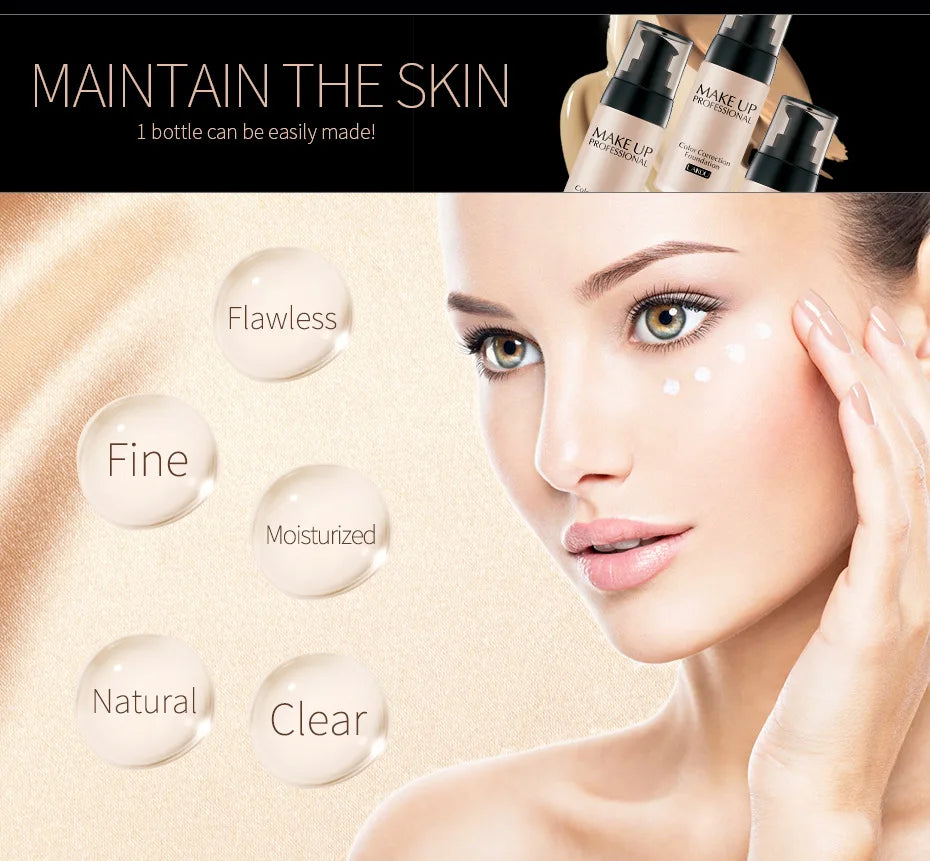 LAIKOU Base de maquillaje Base líquida facial crema BB corrector hidratante control de aceite blanqueamiento maquillaje Maquiagem resistente al agua 40g