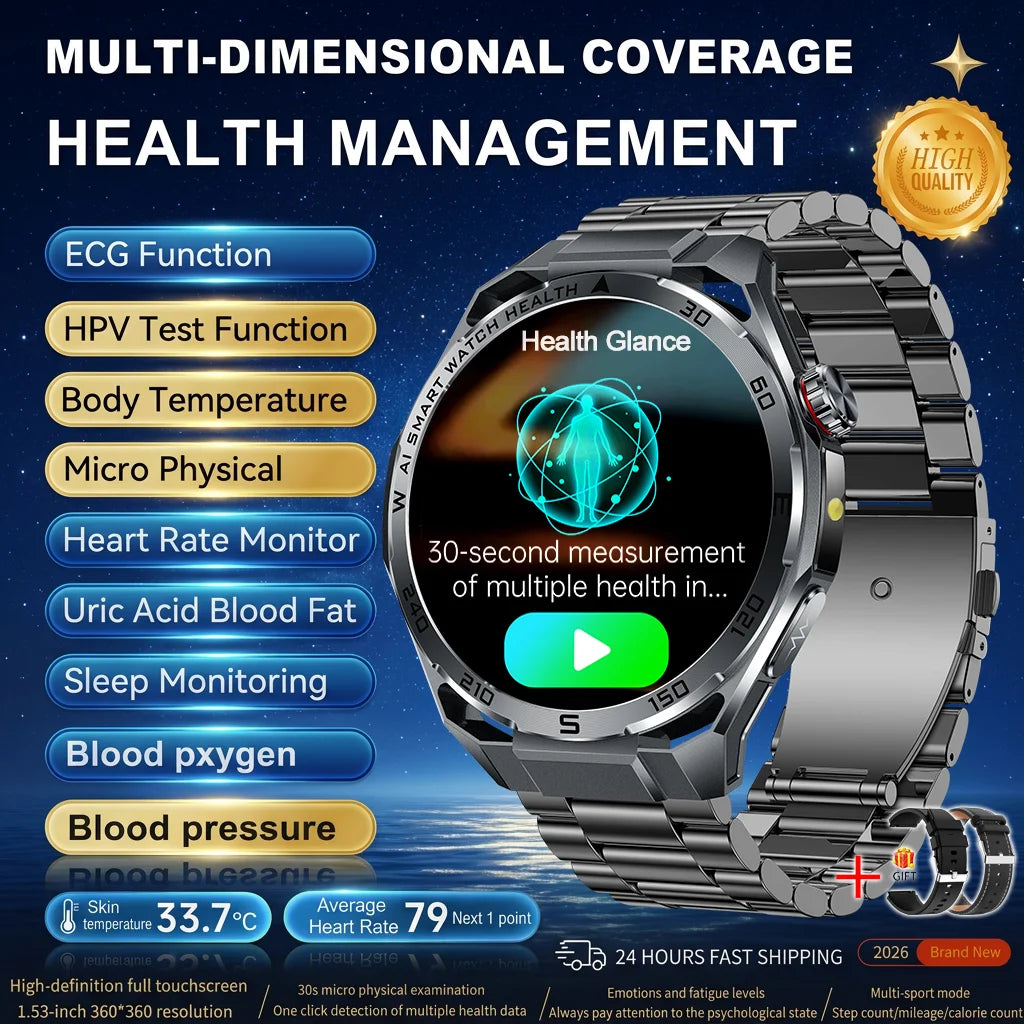 Nuevo Reloj Inteligente Médico con IA para Oxígeno en Sangre 2026, ECG Preciso, Ácido Úrico, Presión Arterial, Grasa Corporal, Fitness, Resistente al Agua
