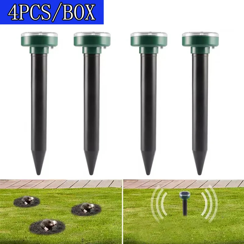 Ahuyentador Solar Ultrasónico de Roedores y Topos – IP44, LED, Pack x4