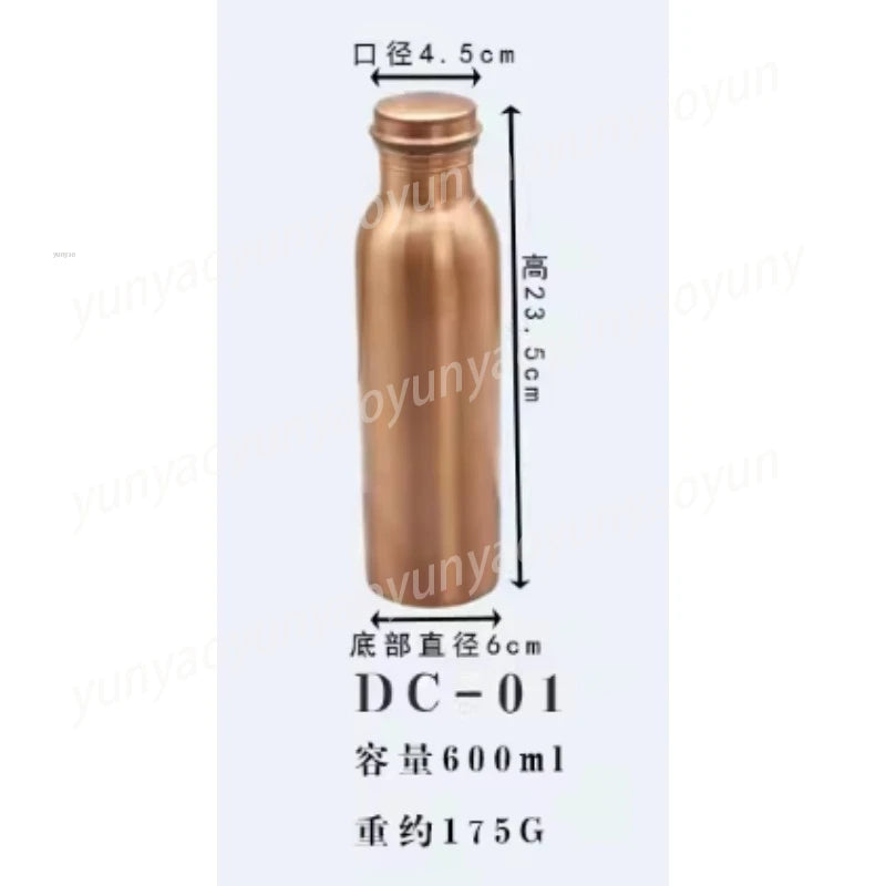 Botella de Agua Hecha a Mano de Cobre Puro, Recipiente para Yoga y Deportes al Aire Libre, Cantimplora Metálica Tradicional