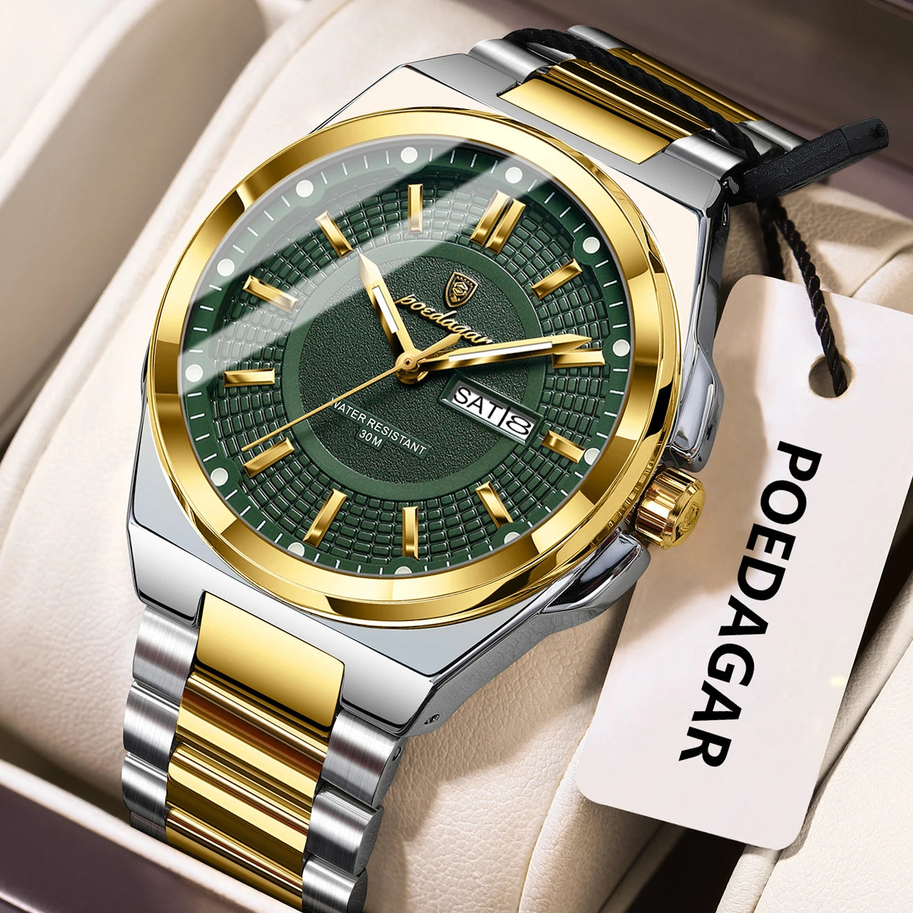 Reloj deportivo POEDAGAR Original para hombre, Reloj de pulsera de cuarzo con fecha y semana de lujo para hombre, relojes luminosos resistentes al agua de acero inoxidable para hombre