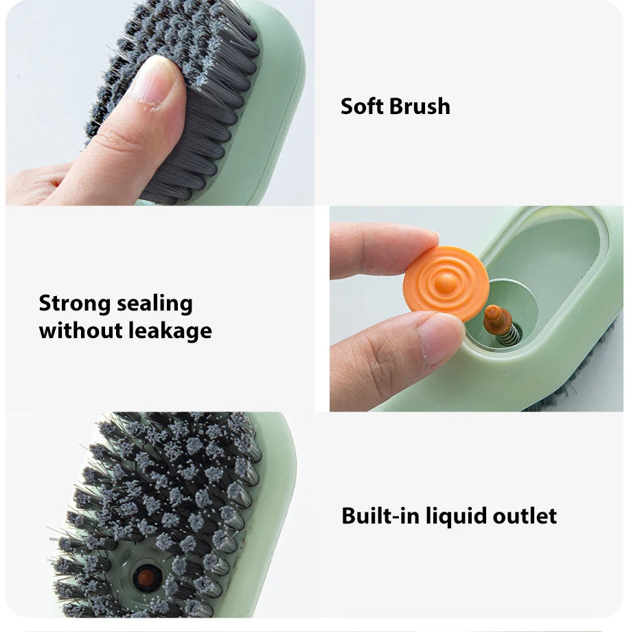 Cepillo de limpieza multifunción para zapatos, cepillo suave automático con dispensador de líquido, cepillo de mango largo para ropa, herramientas de limpieza para el hogar
