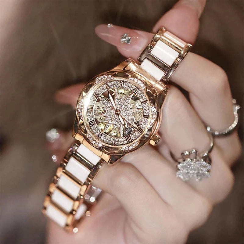 Reloj de Mujer Elegante 2026, Relojes de Pulsera con Esfera Circular Esqueletizada, Reloj de Cuarzo con Diamantes para Mujer, Relojes de Lujo de Moda para Novia