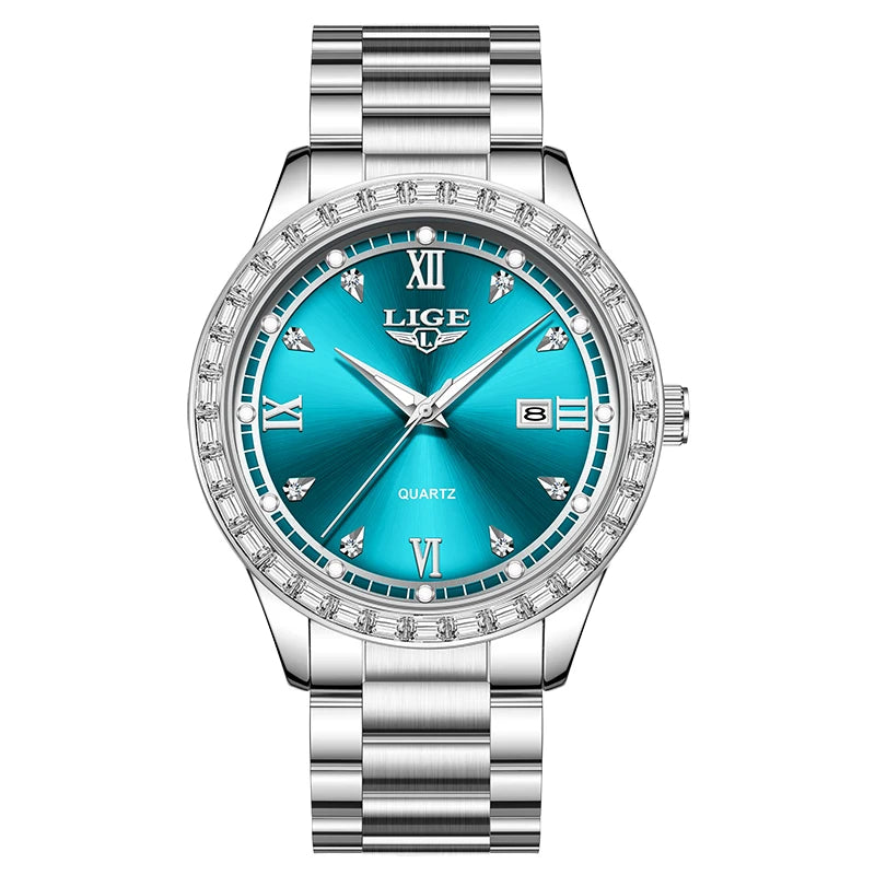 Reloj LIGE elegante para mujer, reloj resistente al agua a la moda, reloj luminoso de cuarzo de negocios de acero inoxidable para mujer, reloj de mujer + caja