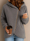 2025 Sudadera gruesa con forro polar para mujer, cárdigan con capucha y cremallera superior, chaqueta de lana de cordero de nuevo estilo a la moda para invierno