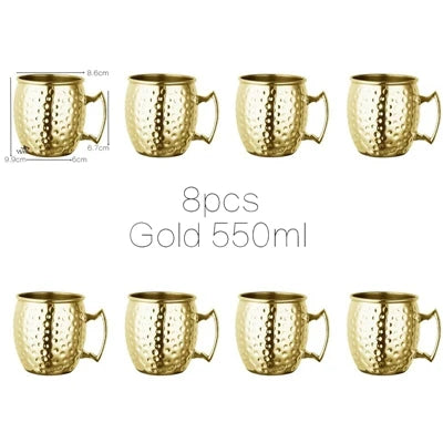 Juego de 8 Tazas de Cobre Martillado para Moscow Mule - Tazas de Acero Inoxidable para Servir Cerveza, Vino, Café y Cócteles