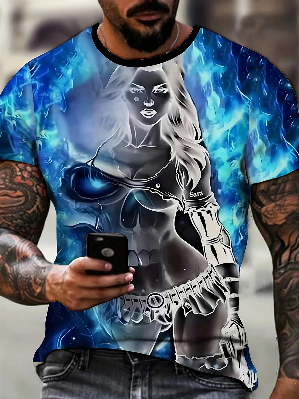 Camiseta de manga corta con estampado 3D de cabeza de calavera para hombre, camiseta de cuello redondo de estilo Punk, ropa de gran tamaño para exteriores de verano, novedad