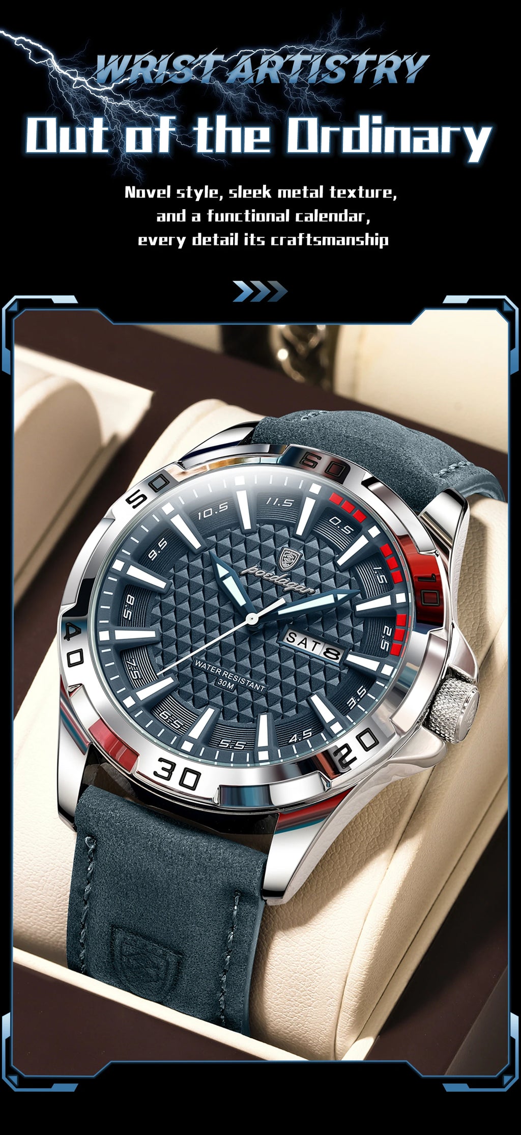 Reloj de pulsera POEDAGAR Original para hombre, Reloj de lujo resistente al agua con fecha luminosa y semana para hombre, relojes deportivos de cuero de cuarzo para hombre