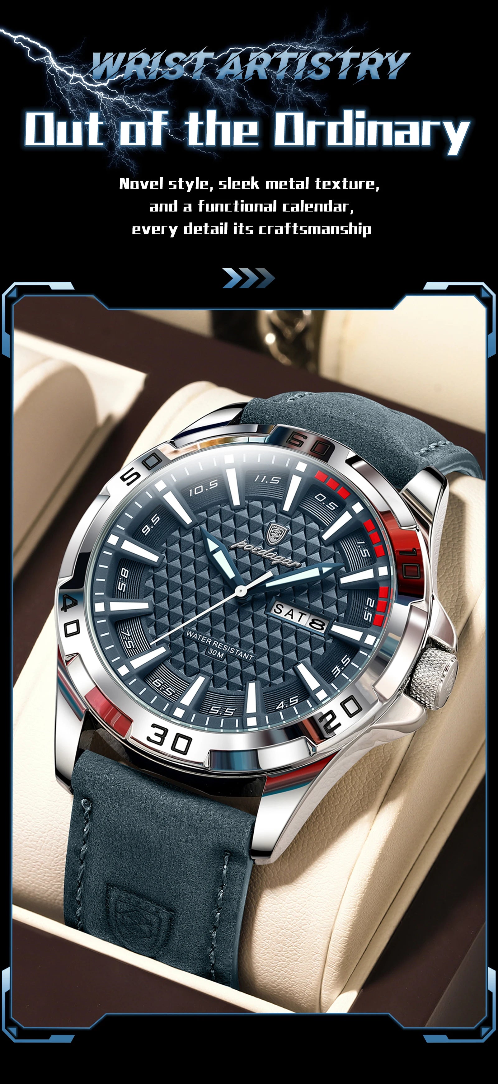 Reloj de pulsera POEDAGAR Original para hombre, Reloj de lujo resistente al agua con fecha luminosa y semana para hombre, relojes deportivos de cuero de cuarzo para hombre