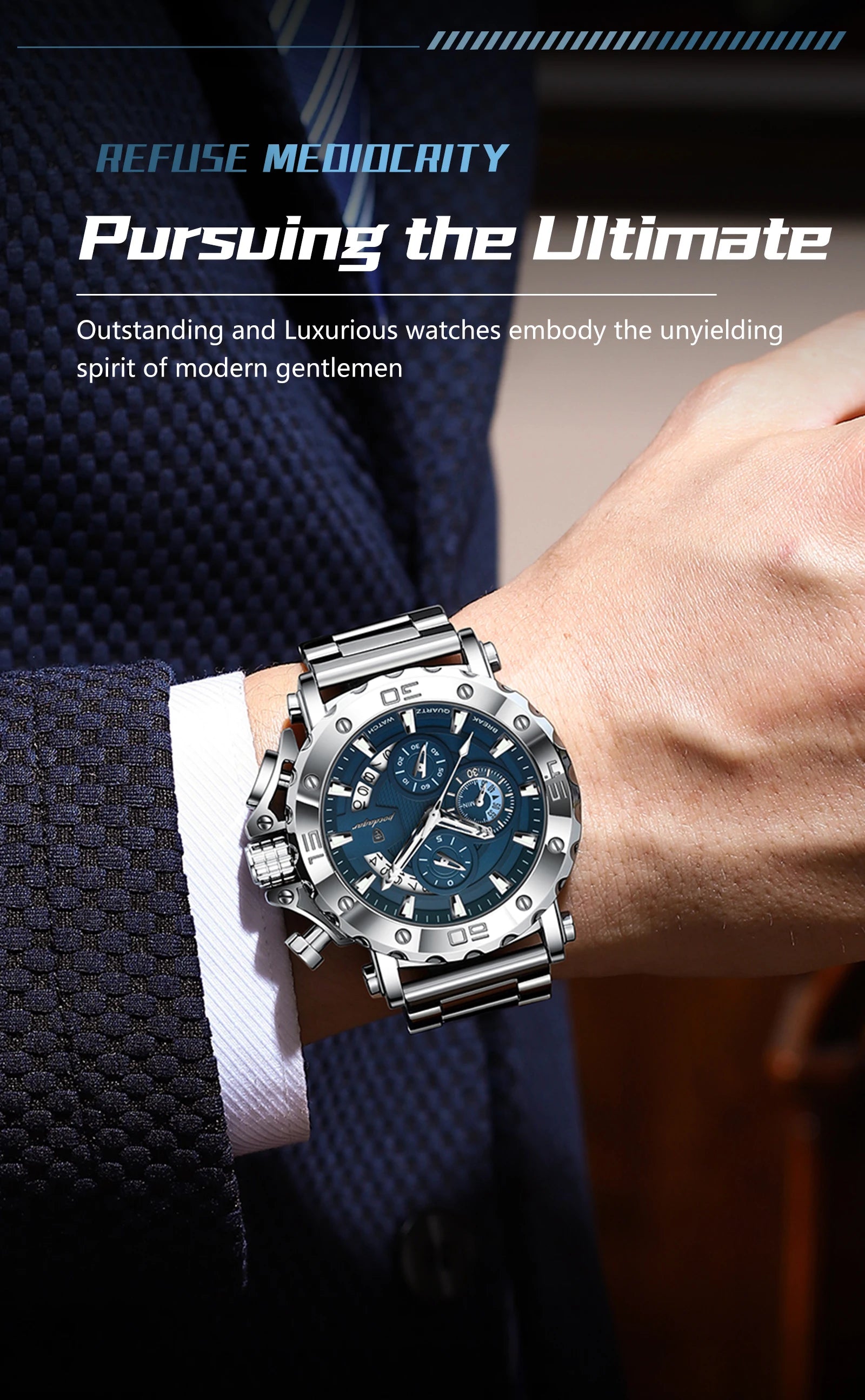 Reloj POEDAGAR de lujo para hombre, calendario luminoso, resistente al agua, Reloj para hombre, cronógrafo masculino, relojes de cuarzo de acero inoxidable para hombre