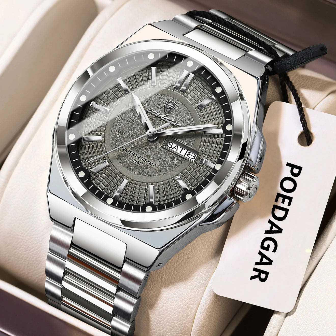 Reloj deportivo POEDAGAR Original para hombre, Reloj de pulsera de cuarzo con fecha y semana de lujo para hombre, relojes luminosos resistentes al agua de acero inoxidable para hombre