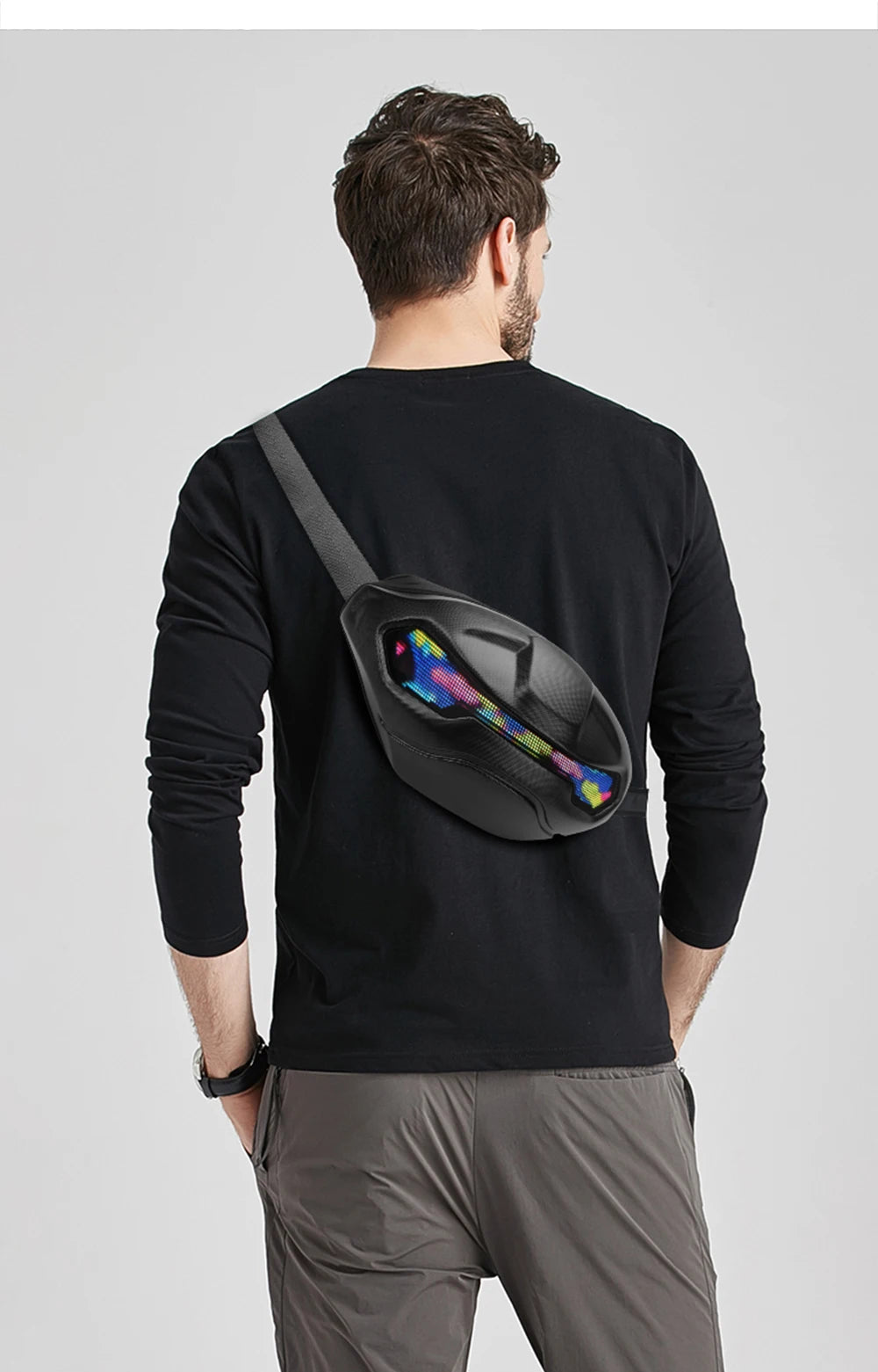 Bolso de Ciclismo Estilo Gargoyle Gris con Pantalla LED, Control por Aplicación, Resistente al Agua, Pantalla Dinámica, para Viajes