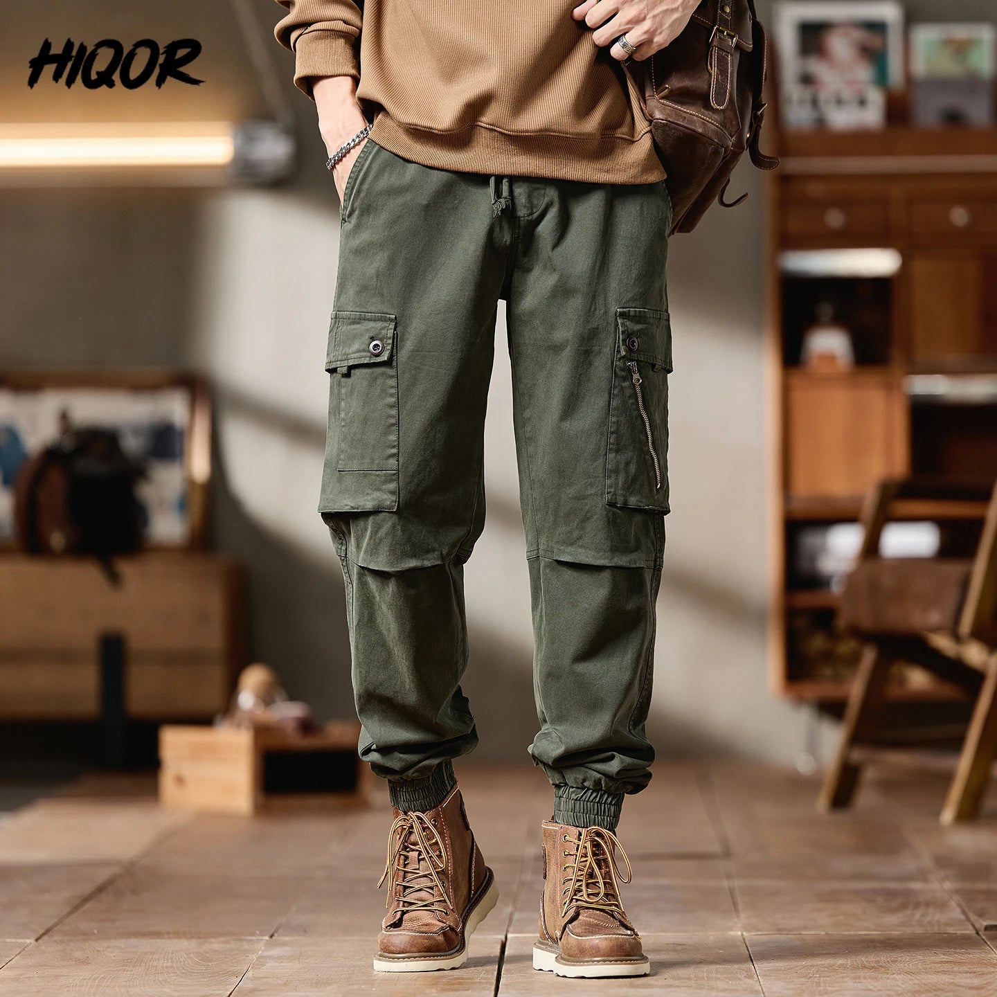 Pantalones Cargo avanzados para hombre, pantalones informales de marca a la moda para motocicleta, pantalones rectos ajustados elásticos multibolsectos para Otoño e Invierno para hombre