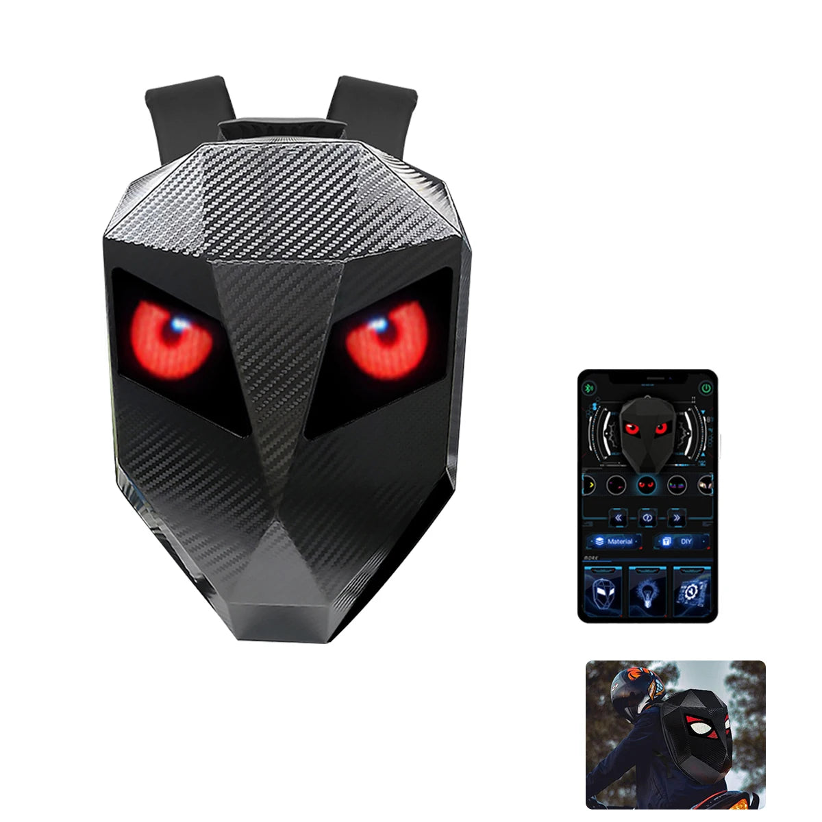 Mochila LED para motociclista, diseño de ojos brillantes, textura de fibra de carbono, casco, locomotora, mochila escolar, mochila para ordenador portátil de Moto