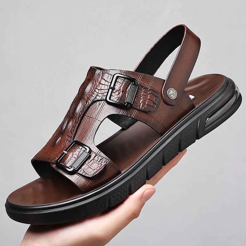 Sandalias para hombre al aire libre, zapatillas de verano al aire libre, zapatos de alta calidad, sandalias de cuero de verano 2025 para hombre, zapatos para caminar para hombre nuevo